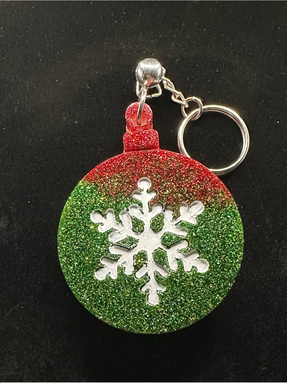 Holiday Glitter Snowflake Ornament Keychain - Red & Green
